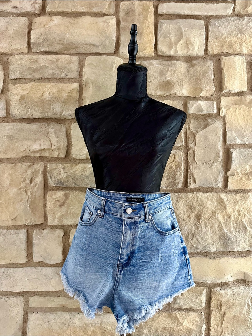 Sincerly Jules Light Blue Frayed Denim Cutoff Shorts